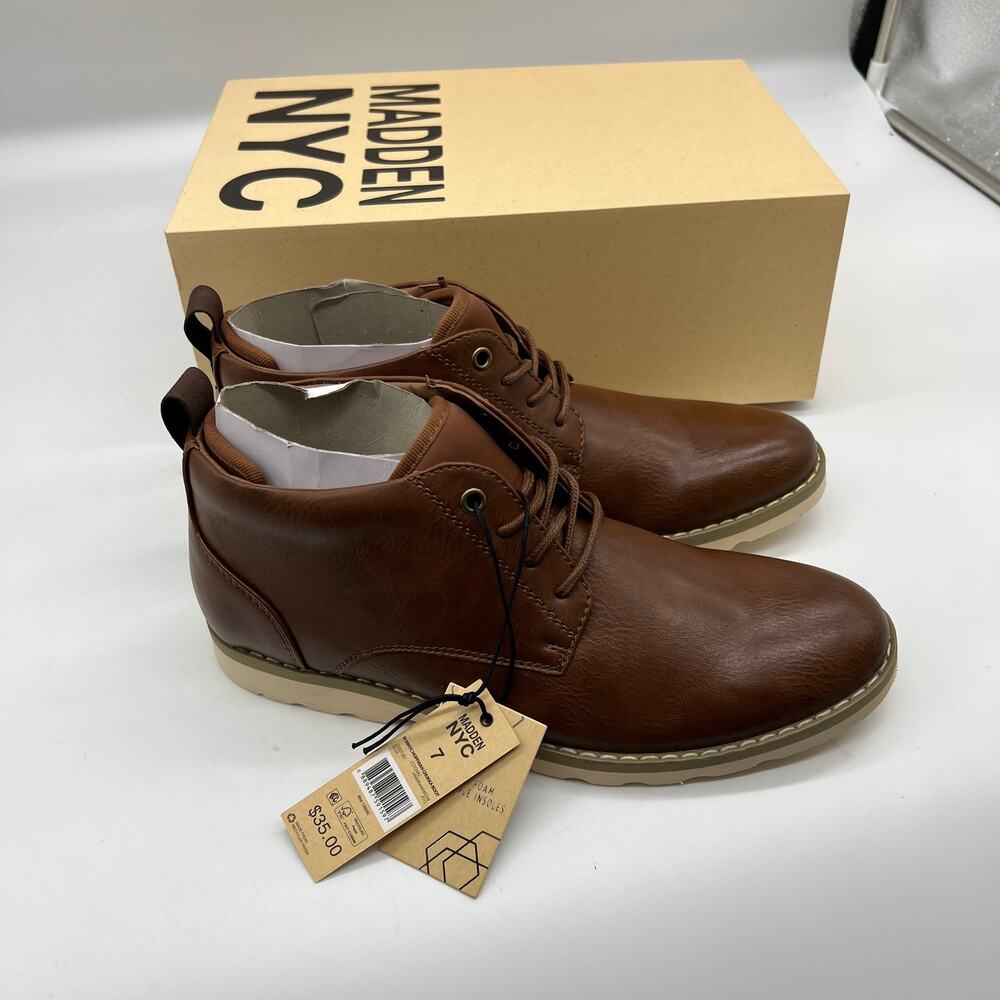 Madden NYC Men’s Hoffman Chukka Boots Cognac Brown Lace-up Dress Shoes Size 7